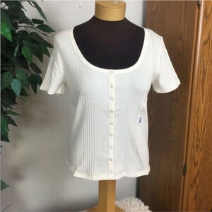 SO short sleeve snap front cropped tee Woman’s Juniors size XL striped